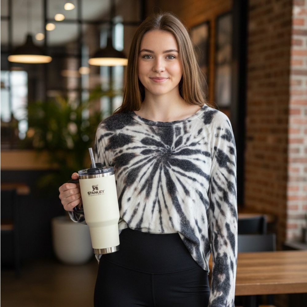 Malibu Sugar long-sleeved with classic black and white spiral tie-dye pattern-M